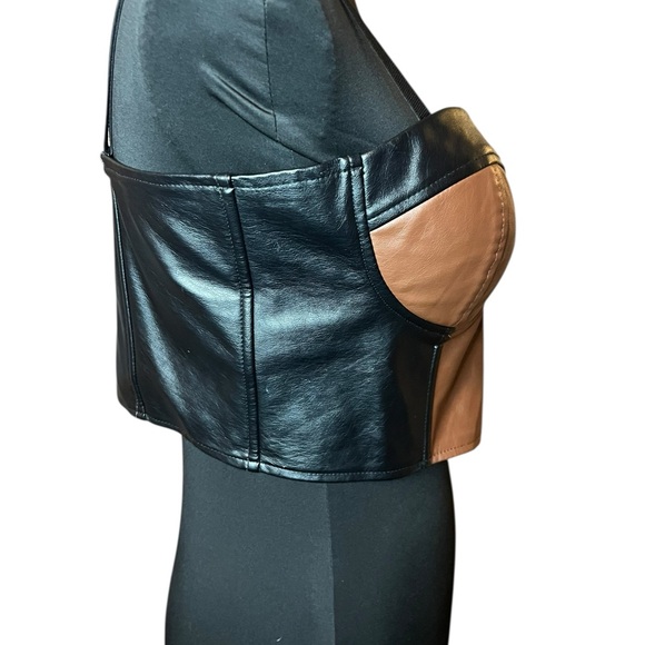 Stylish Brown and Black Leather Women's Corset - Picture 4 of 5